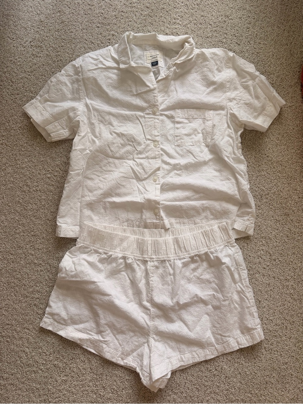 American Eagle White Short-Sleeve Button Pajama Set